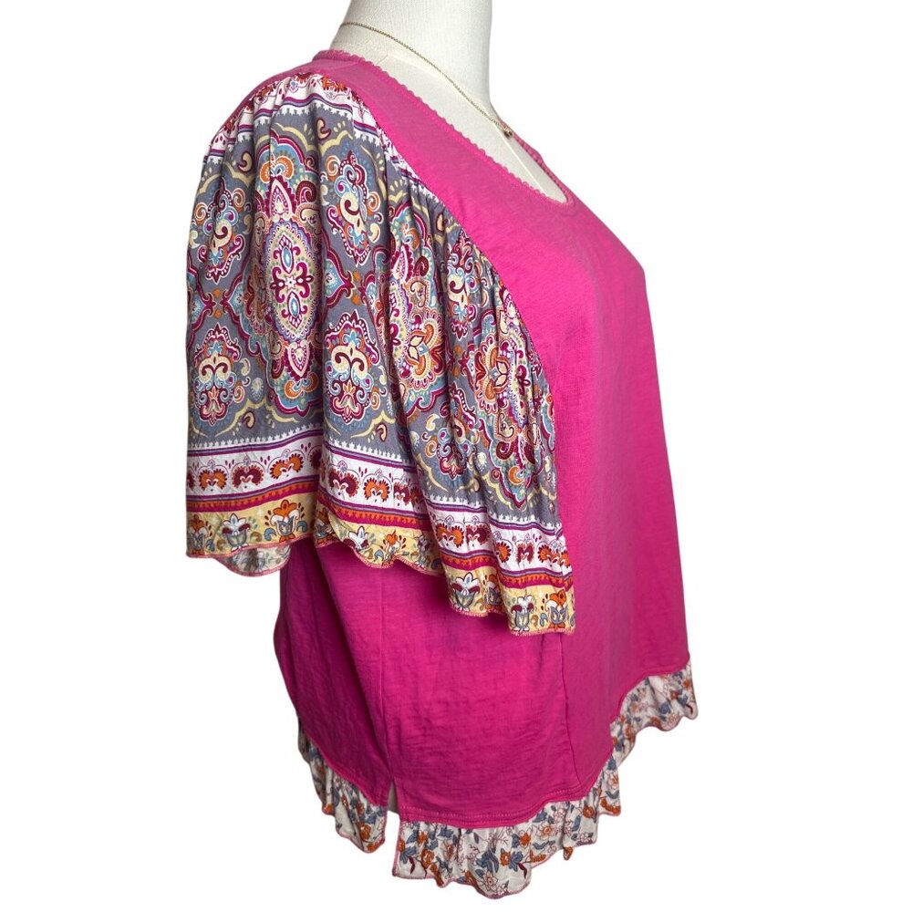 Tru Luxe Jeans Pink Paisley Sleeve Boho Tunic Top L - Picture 2 of 7